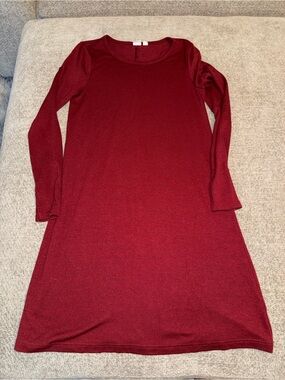 GAP Burgundy Swing Dress XS Long Sleeve Soft Knit Casual Dress